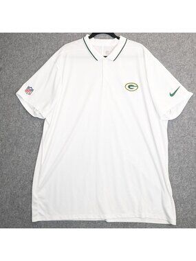 Green Bay Packers Nike NFL Dri-Fit White Polo Shirt 3XL Tall Mens Short Sleeve